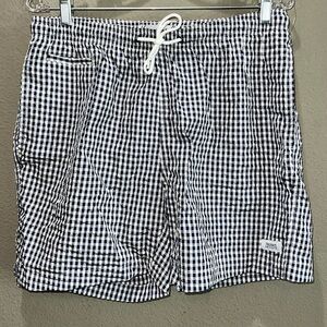 Men TRUNKS Surf & Swim Co. dark blue plaid lined swim trunk size large